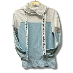No Boundaries Juniors' XS Blue Colorblock Varsity Pullover Hoodie